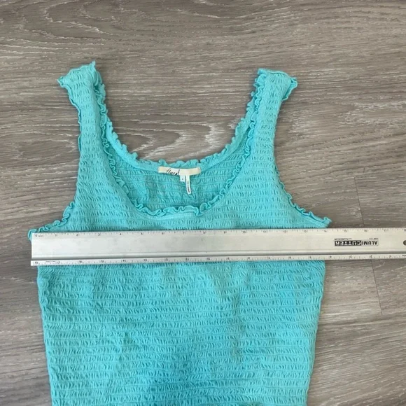 Anthropologie NWT Floreat 'Ruffled Crop Tank' Aqua Blue S smocked - Picture 7 of 7